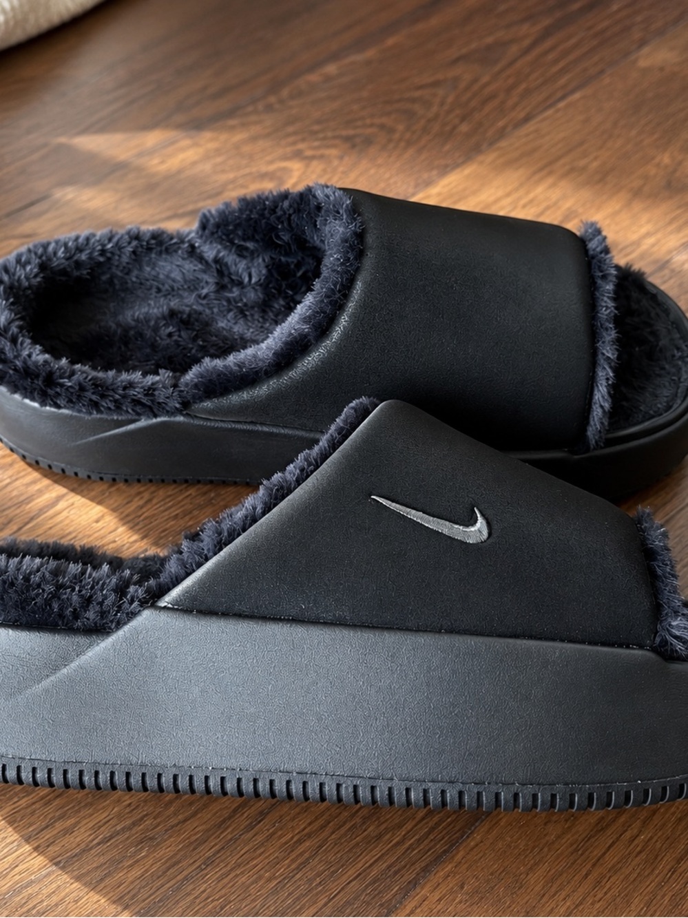 Nike Black Fuzzy Slide Slippers